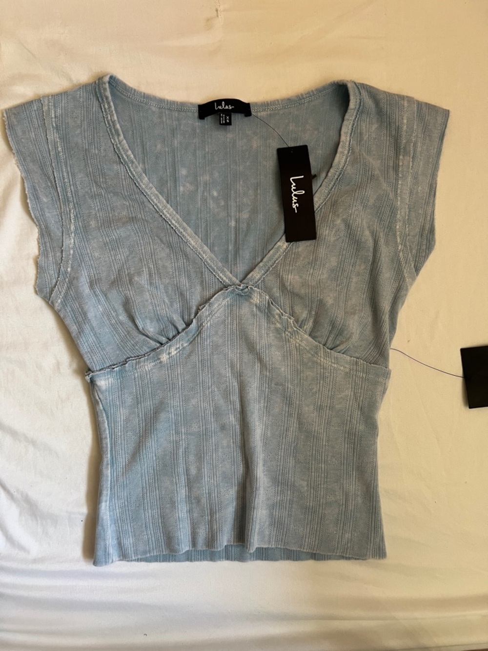 Lulu's Powder Blue Ribbed V-Neck Crop Top